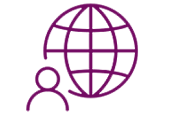 person icon with globe icon behind it off to the right